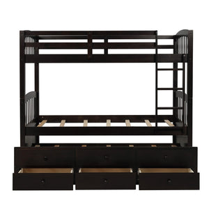 English Elm Twin Over Bunk Bed with Trundle and 3 Drawers Solid Pine Kids Guest Room LT000071AAP