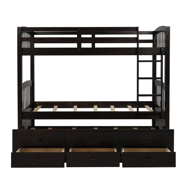 English Elm Twin Over Bunk Bed with Trundle and 3 Drawers Solid Pine Kids Guest Room LT000071AAP