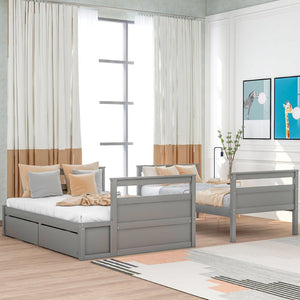 English Elm Twin Over Full Bunk Bed White Convertible Frame with Built-in Storage Drawers Gray LT000022AAE