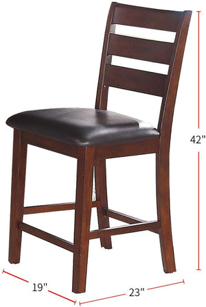 English Elm Set Set of 2 Counter Height Chairs Antique Walnut Finish Solid Wood Ladder Back Faux Leather Cushioned HS00F1297-ID-AHD