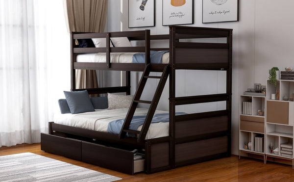 English Elm Twin Over Full Bunk Bed White Convertible Frame with Built-in Storage Drawers Espresso LT000022AAP