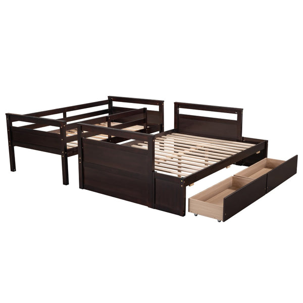 English Elm Twin Over Full Bunk Bed White Convertible Frame with Built-in Storage Drawers Espresso LT000022AAP
