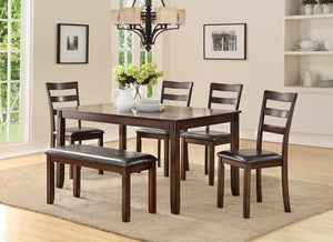 English Elm Classic 6-Piece Dining Set Espresso Finish with Bench, Ladder-Back Chairs & Cushioned Seats, 60" Table HS00F2547-ID-AHD