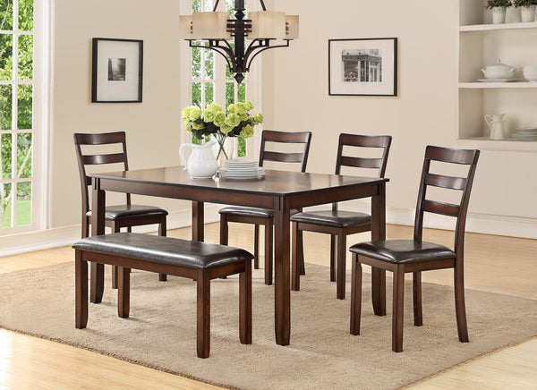 English Elm Classic 6-Piece Dining Set Espresso Finish with Bench, Ladder-Back Chairs & Cushioned Seats, 60" Table HS00F2547-ID-AHD