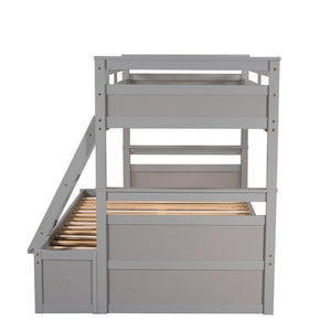 English Elm Twin Over Full Bunk Bed White Convertible Frame with Built-in Storage Drawers Gray LT000022AAE