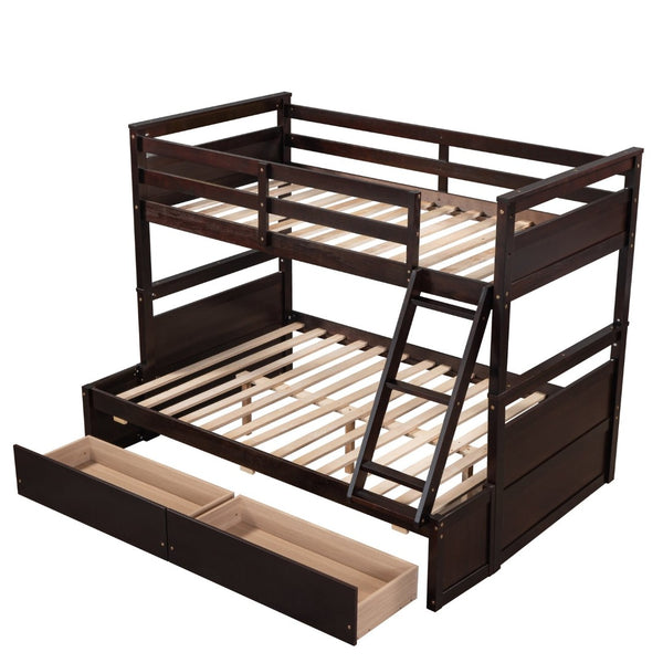 English Elm Twin Over Full Bunk Bed White Convertible Frame with Built-in Storage Drawers Espresso LT000022AAP