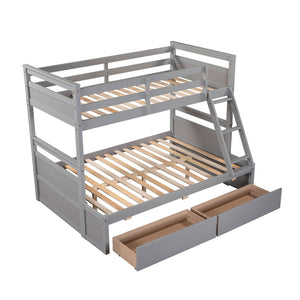 English Elm Twin Over Full Bunk Bed White Convertible Frame with Built-in Storage Drawers Gray LT000022AAE