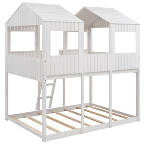 English Elm Full Over Playhouse Bunk Bed Pine Wood Pitched Roof Window Kids Bedroom LT000031AAK-1