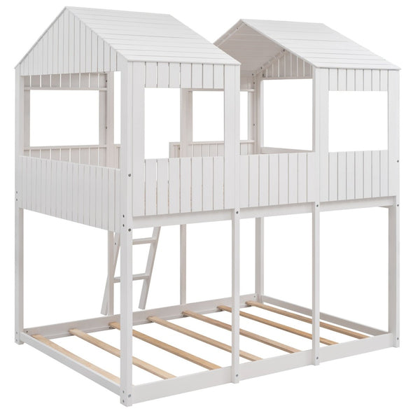 English Elm Full Over Playhouse Bunk Bed Pine Wood Pitched Roof Window Kids Bedroom LT000031AAK-1