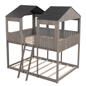 English Elm Full Over Playhouse Bunk Bed Pine Wood Pitched Roof Window Kids Bedroom LT000031AAE-1
