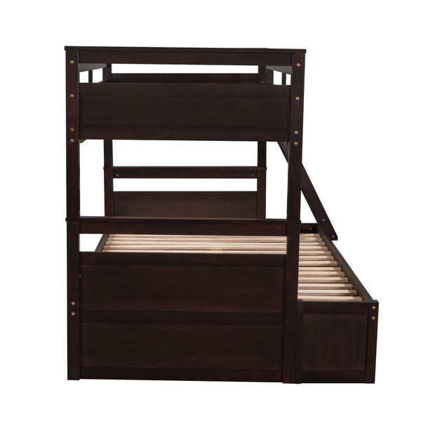 English Elm Twin Over Full Bunk Bed White Convertible Frame with Built-in Storage Drawers Espresso LT000022AAP