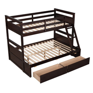 English Elm Twin Over Full Bunk Bed White Convertible Frame with Built-in Storage Drawers Espresso LT000022AAP