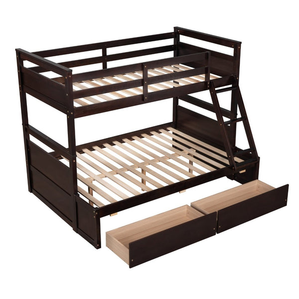 English Elm Twin Over Full Bunk Bed White Convertible Frame with Built-in Storage Drawers Espresso LT000022AAP