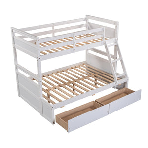 English Elm Twin Over Full Bunk Bed White Convertible Frame with Built-in Storage Drawers LT000022AAK