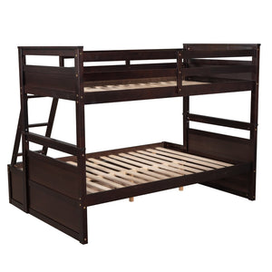 English Elm Twin Over Full Bunk Bed White Convertible Frame with Built-in Storage Drawers Espresso LT000022AAP