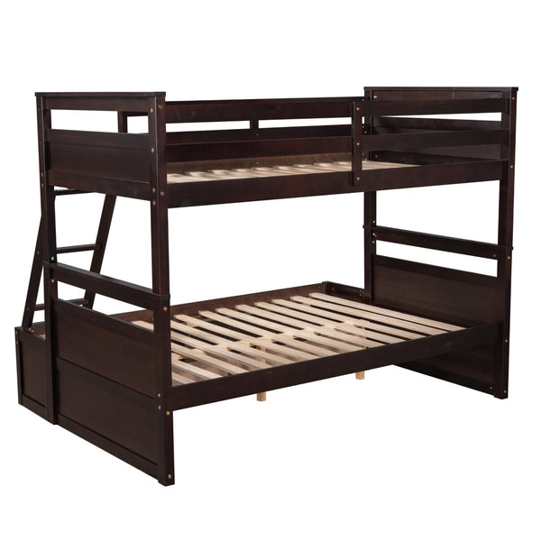English Elm Twin Over Full Bunk Bed White Convertible Frame with Built-in Storage Drawers Espresso LT000022AAP
