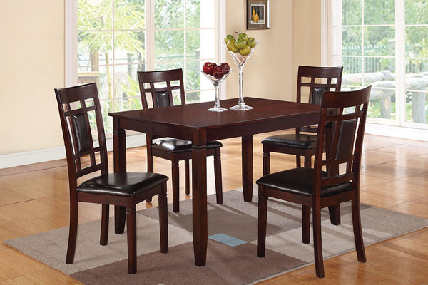 English Elm Modern Contemporary 5pc Dining Set Espresso Finish with Eyelet Back Chairs, Faux Leather Cushions, Sleek Design HS00F2232-ID-AHD
