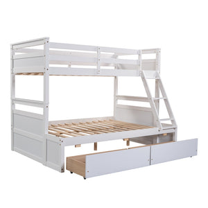 English Elm Twin Over Full Bunk Bed White Convertible Frame with Built-in Storage Drawers LT000022AAK