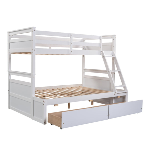 English Elm Twin Over Full Bunk Bed White Convertible Frame with Built-in Storage Drawers LT000022AAK