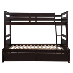 English Elm Twin Over Full Bunk Bed White Convertible Frame with Built-in Storage Drawers Espresso LT000022AAP