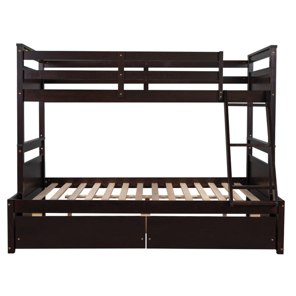 English Elm Twin Over Full Bunk Bed White Convertible Frame with Built-in Storage Drawers Espresso LT000022AAP