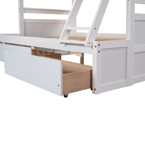 English Elm Twin Over Full Bunk Bed White Convertible Frame with Built-in Storage Drawers LT000022AAK