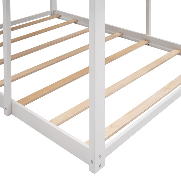 English Elm Full Over Playhouse Bunk Bed Pine Wood Pitched Roof Window Kids Bedroom LT000031AAK-1
