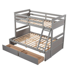 English Elm Twin Over Full Bunk Bed White Convertible Frame with Built-in Storage Drawers Gray LT000022AAE