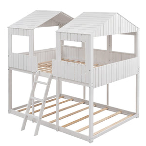 English Elm Full Over Playhouse Bunk Bed Pine Wood Pitched Roof Window Kids Bedroom LT000031AAK-1