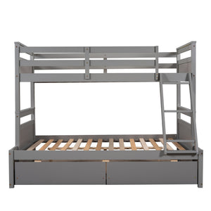 English Elm Twin Over Full Bunk Bed White Convertible Frame with Built-in Storage Drawers Gray LT000022AAE
