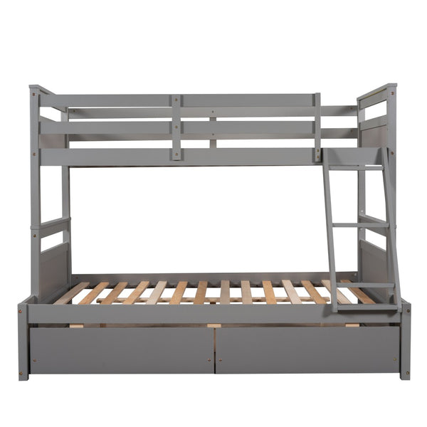 English Elm Twin Over Full Bunk Bed White Convertible Frame with Built-in Storage Drawers Gray LT000022AAE