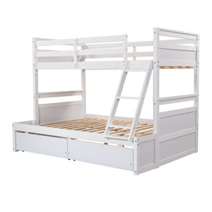 English Elm Twin Over Full Bunk Bed White Convertible Frame with Built-in Storage Drawers LT000022AAK