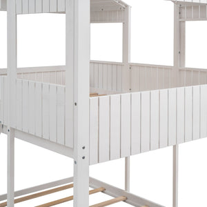 English Elm Full Over Playhouse Bunk Bed Pine Wood Pitched Roof Window Kids Bedroom LT000031AAK-1