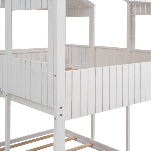 English Elm Full Over Playhouse Bunk Bed Pine Wood Pitched Roof Window Kids Bedroom LT000031AAK-1