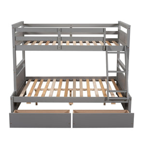English Elm Twin Over Full Bunk Bed White Convertible Frame with Built-in Storage Drawers Gray LT000022AAE
