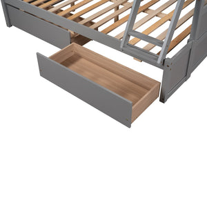 English Elm Twin Over Full Bunk Bed White Convertible Frame with Built-in Storage Drawers Gray LT000022AAE
