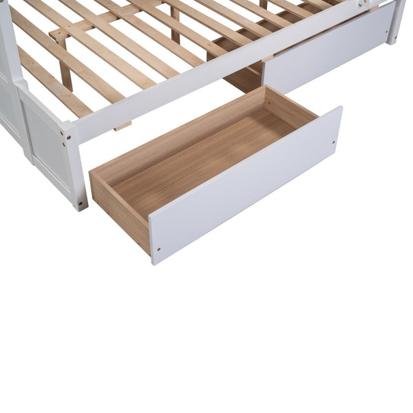 English Elm Twin Over Full Bunk Bed White Convertible Frame with Built-in Storage Drawers LT000022AAK