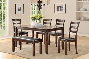English Elm Classic 6-Piece Dining Set Espresso Finish with Bench, Ladder-Back Chairs & Cushioned Seats, 60" Table HS00F2547-ID-AHD