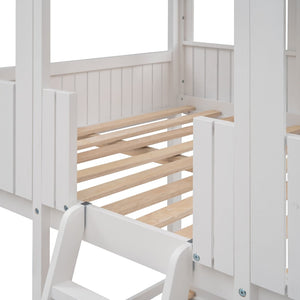 English Elm Full Over Playhouse Bunk Bed Pine Wood Pitched Roof Window Kids Bedroom LT000031AAK-1