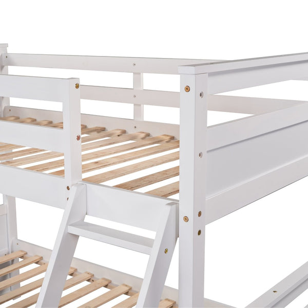 English Elm Twin Over Full Bunk Bed White Convertible Frame with Built-in Storage Drawers LT000022AAK