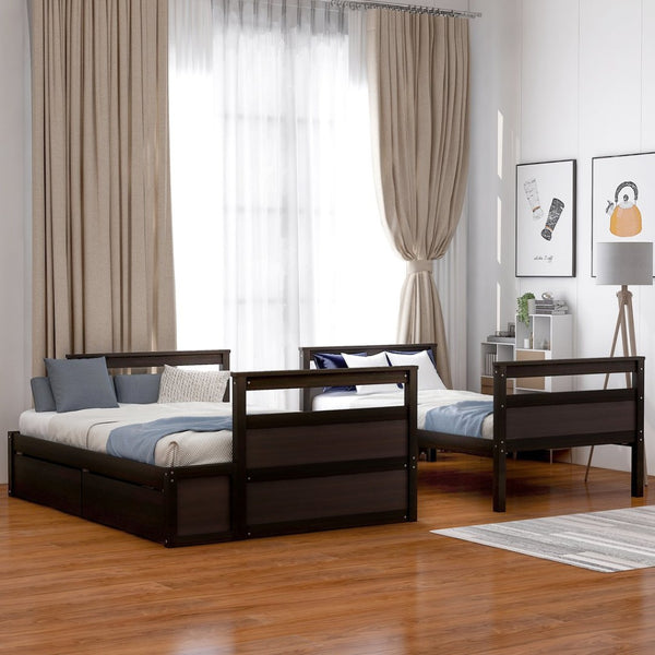 English Elm Twin Over Full Bunk Bed White Convertible Frame with Built-in Storage Drawers Espresso LT000022AAP