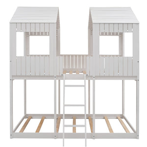 English Elm Full Over Playhouse Bunk Bed Pine Wood Pitched Roof Window Kids Bedroom LT000031AAK-1
