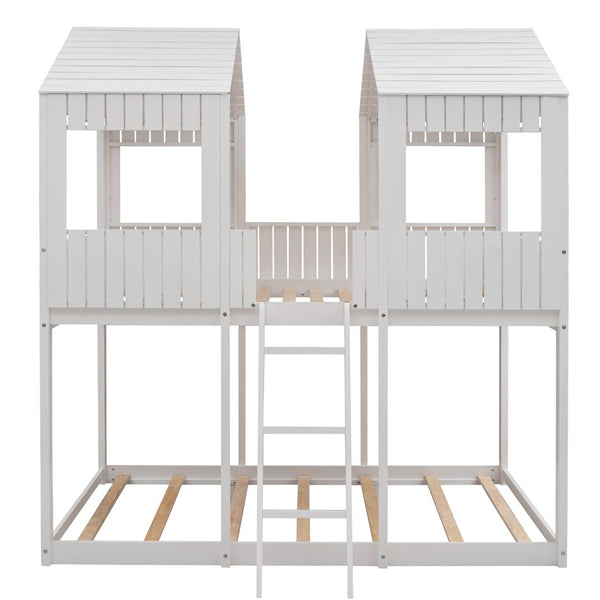English Elm Full Over Playhouse Bunk Bed Pine Wood Pitched Roof Window Kids Bedroom LT000031AAK-1