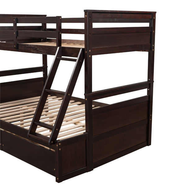English Elm Twin Over Full Bunk Bed White Convertible Frame with Built-in Storage Drawers Espresso LT000022AAP