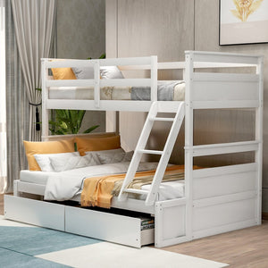 English Elm Twin Over Full Bunk Bed White Convertible Frame with Built-in Storage Drawers LT000022AAK