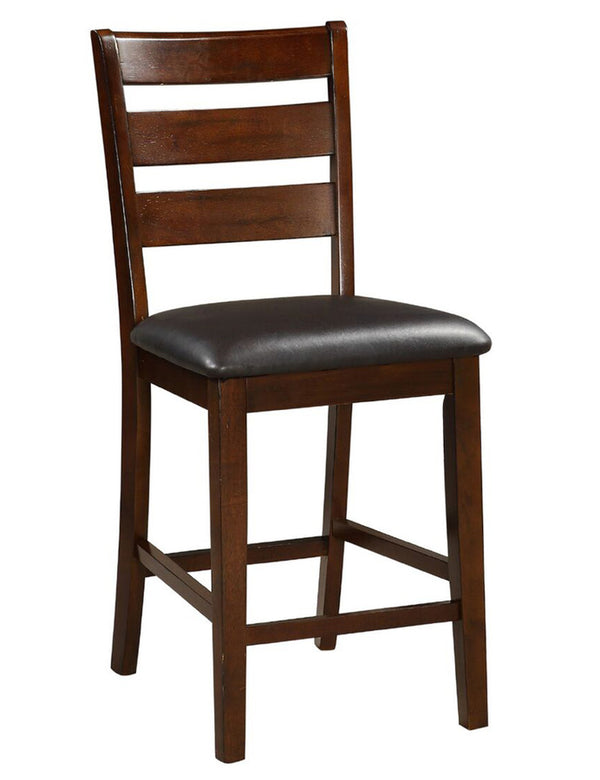 English Elm Set Set of 2 Counter Height Chairs Antique Walnut Finish Solid Wood Ladder Back Faux Leather Cushioned HS00F1297-ID-AHD