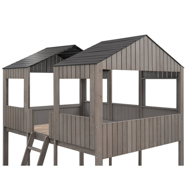 English Elm Full Over Playhouse Bunk Bed Pine Wood Pitched Roof Window Kids Bedroom LT000031AAE-1