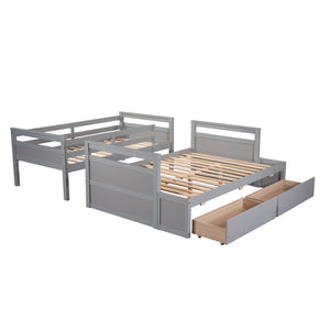 English Elm Twin Over Full Bunk Bed White Convertible Frame with Built-in Storage Drawers Gray LT000022AAE