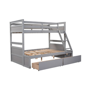 English Elm Twin Over Full Bunk Bed White Convertible Frame with Built-in Storage Drawers Gray LT000022AAE