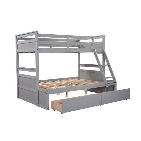 English Elm Twin Over Full Bunk Bed White Convertible Frame with Built-in Storage Drawers Gray LT000022AAE